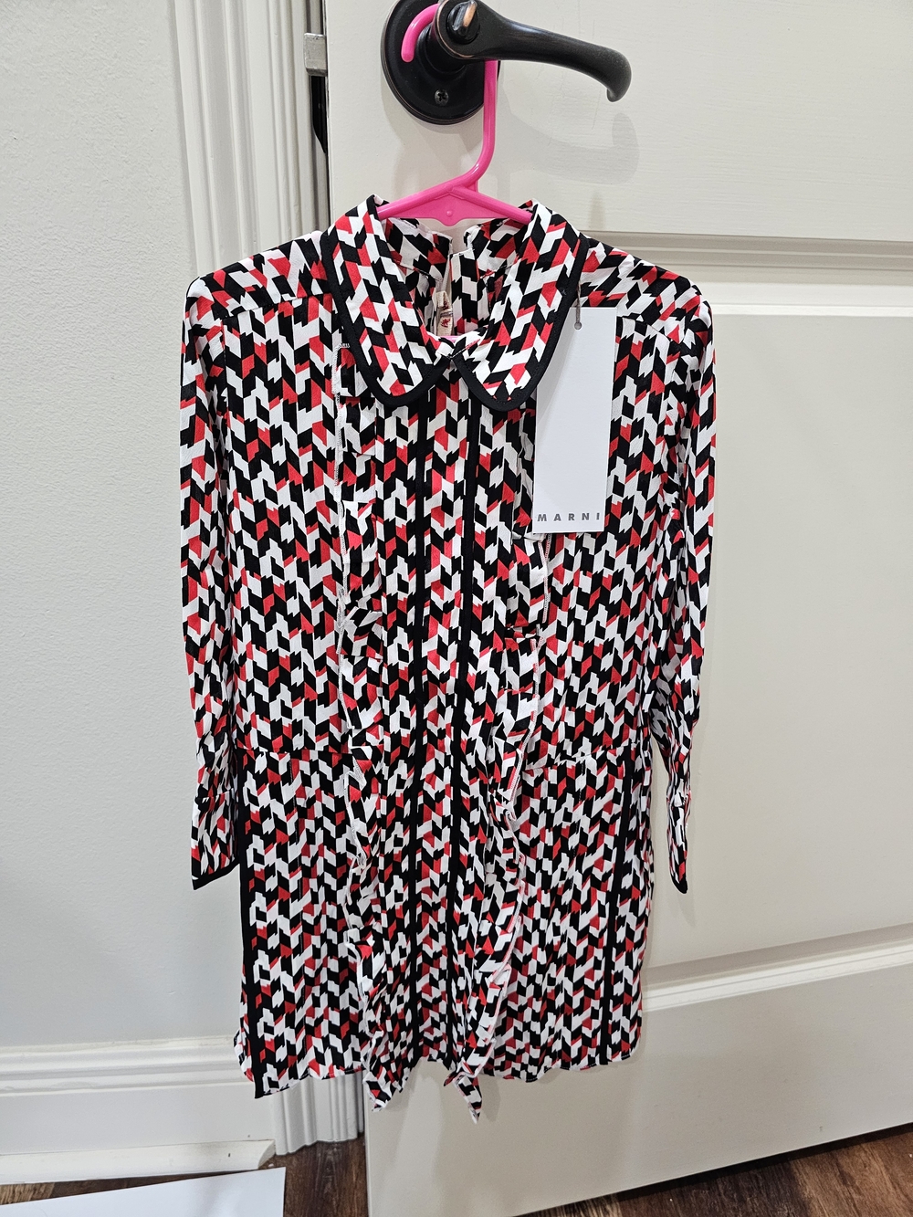 Marni Geometric Print Shirt Dress in Black, White & Red